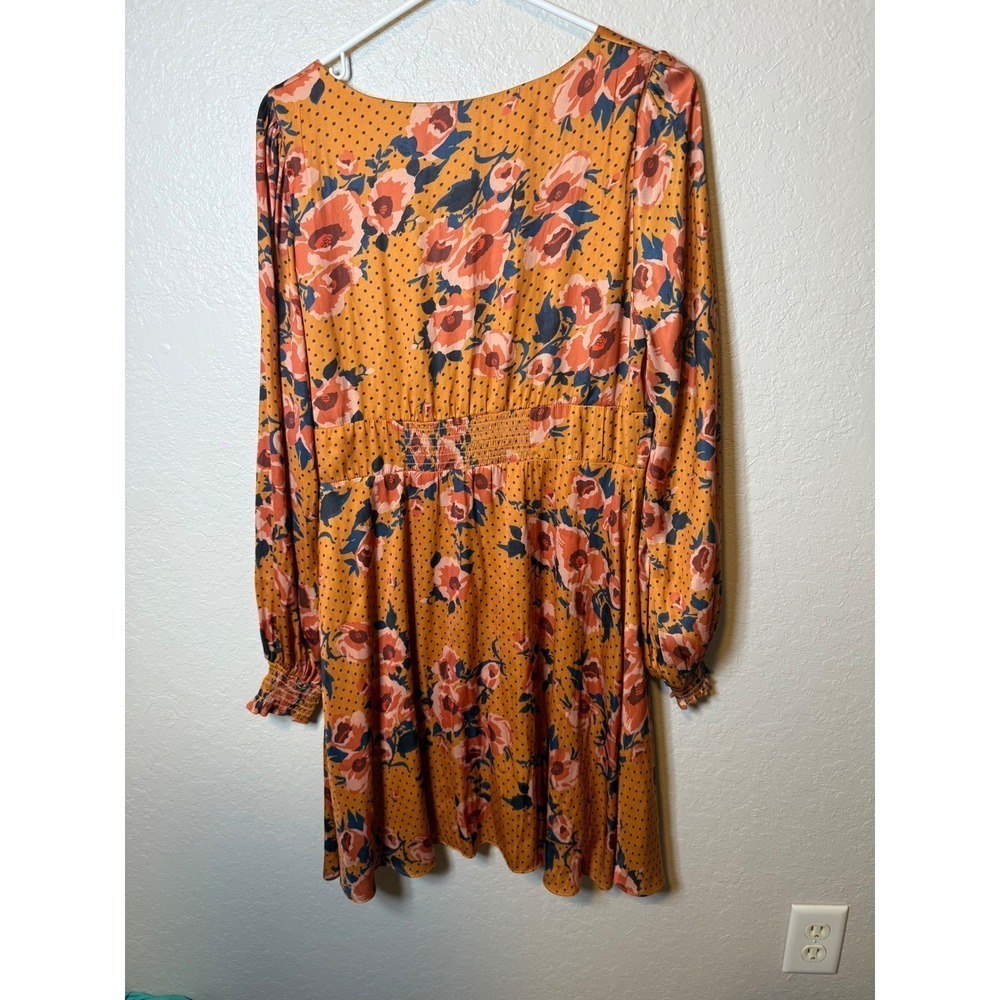 Beyond The Radar Boho Floral Print Mini Dress, Long Sleeve, Polka Dot, XL - Picture 2 of 3